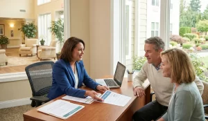 Admissions counselor at Wilton Meadows explaining 2026 Medicare rehab benefits to a family.